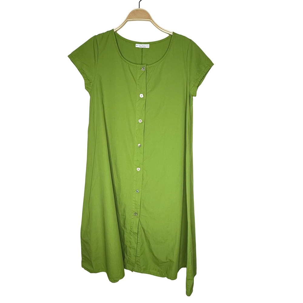 Bryn Walker Lime Green Button Front Short Sleeve Midi Dress XXS Organic Cotton